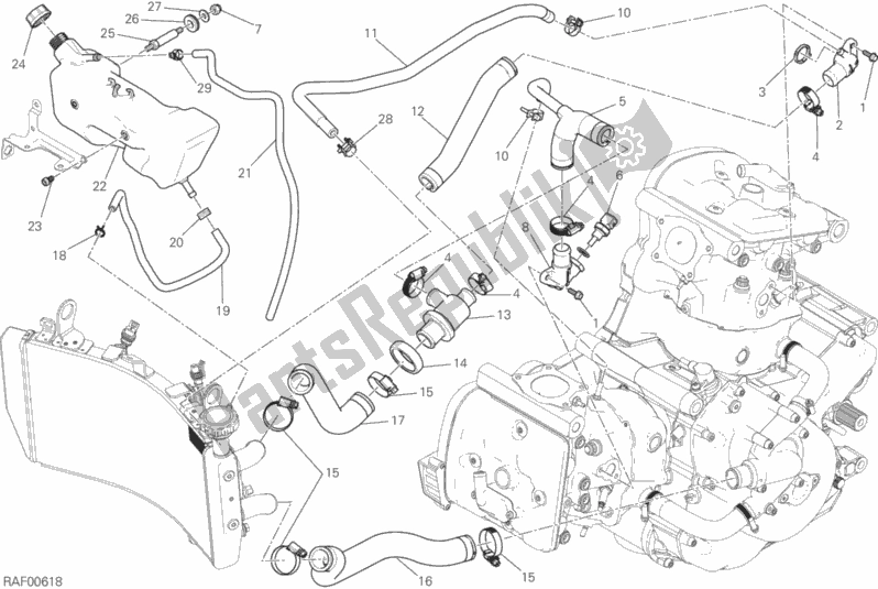 All parts for the Cooling System of the Ducati Monster 821 USA 2018